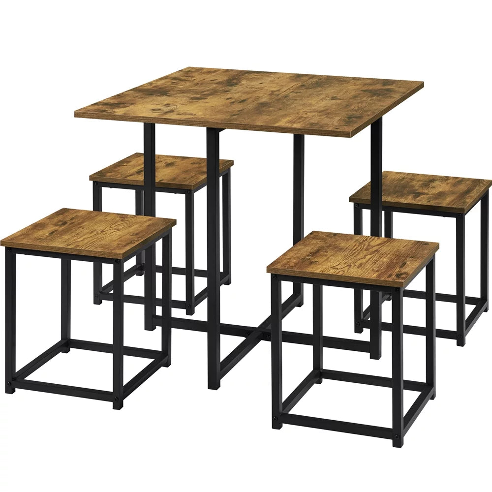 5 Piece Dining Set with Square Table and 4 Backless Stools V704105
