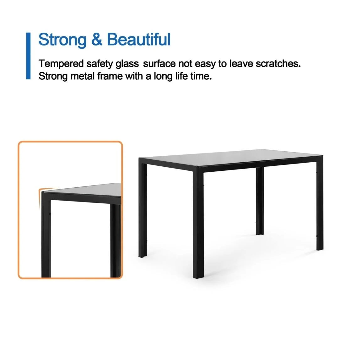 Black Metal Tempered Glass Rectangular Dining Table Z6180