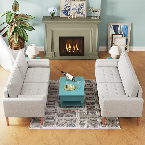 Beige Fabric Loveseat Sofa F7152