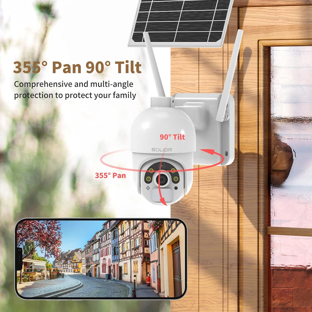 Solar Security Camera Outdoor Wireless Battery Powered with Spotlight Color Night Vision and PIR Motion Detection X526106