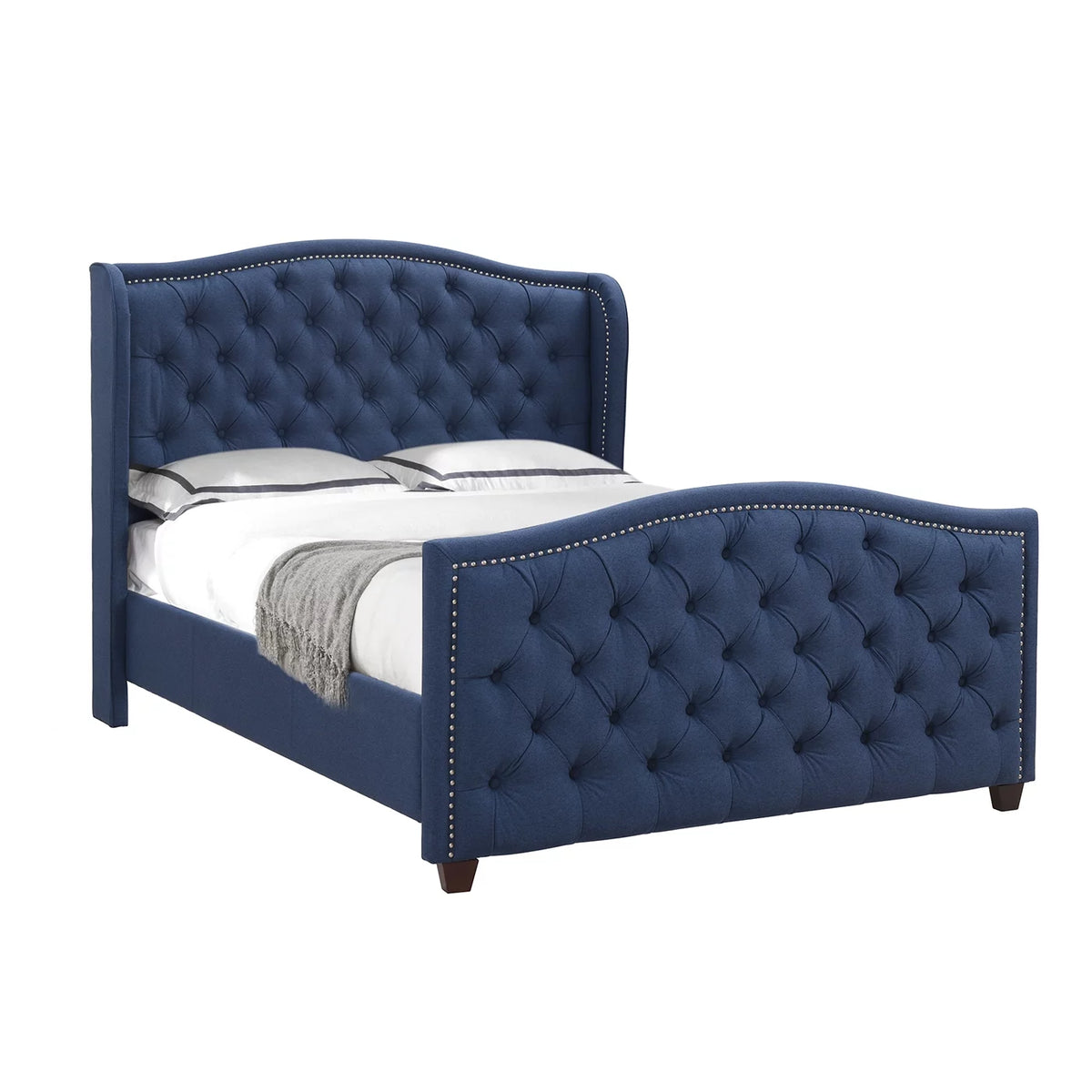 Tufted Wingback King Bed Dark Sapphire Blue J38183