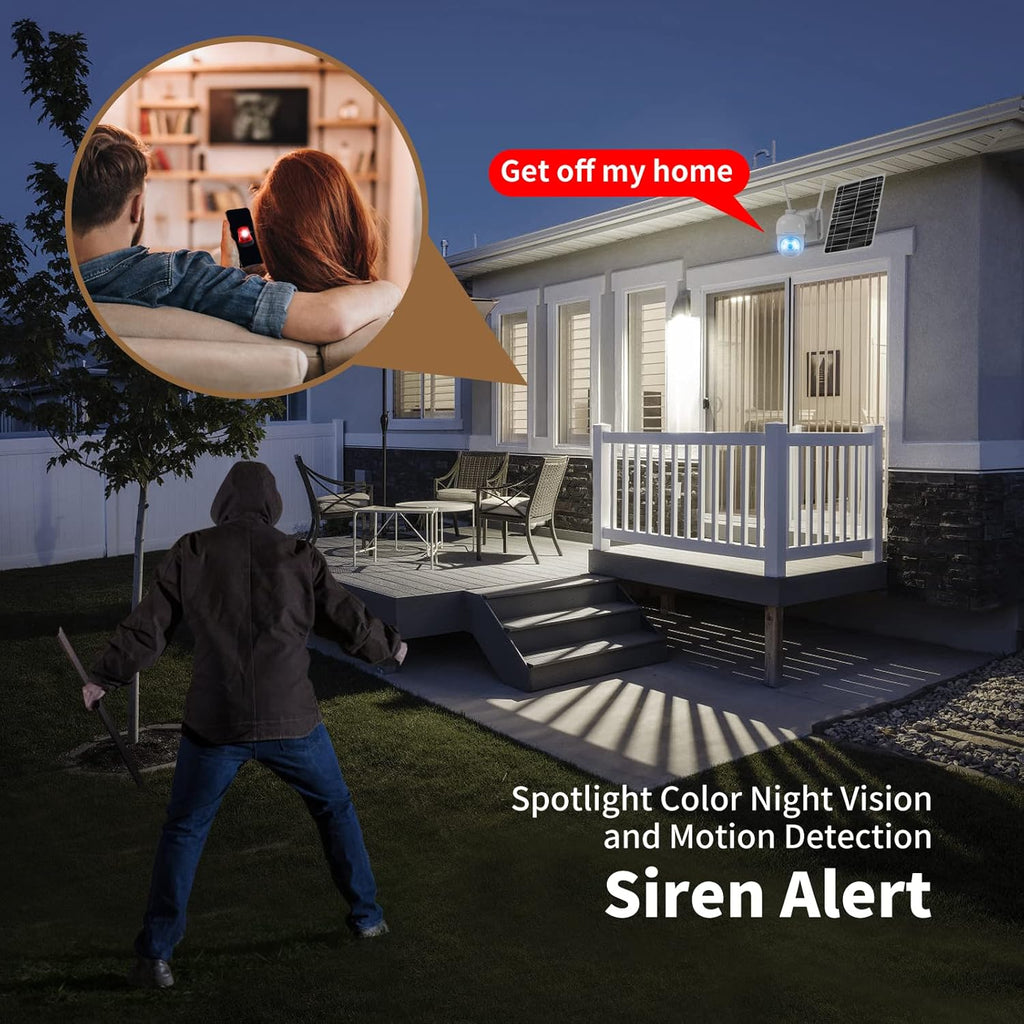 Solar Security Camera Outdoor Wireless Battery Powered with Spotlight Color Night Vision and PIR Motion Detection X526106
